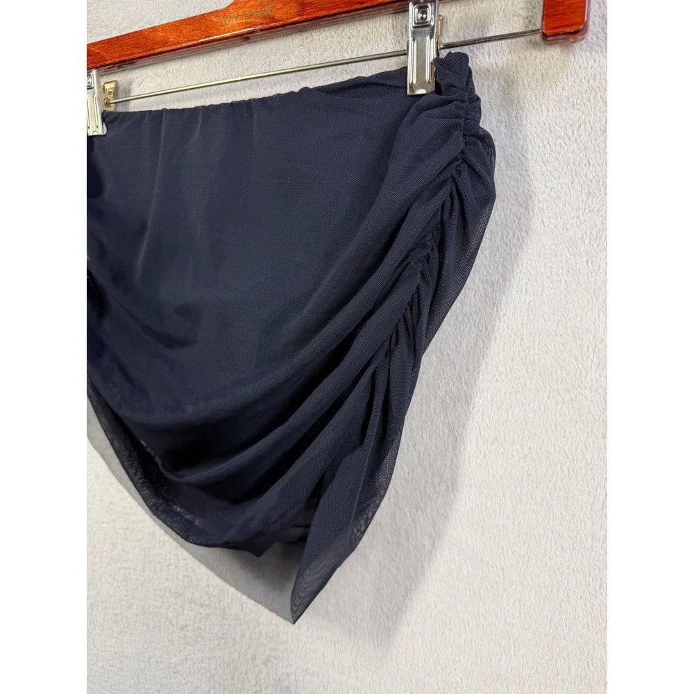 Cupshe Bikini Bottom Women S Black Mesh Overlay Ruched Skirted Swim Separate